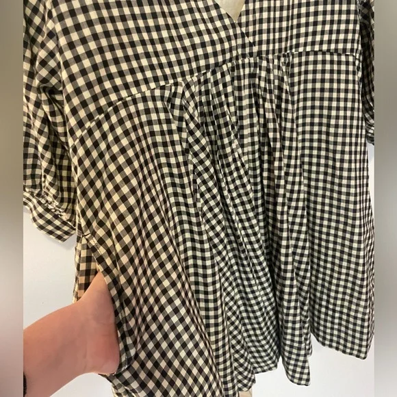 Checkered V Neck Crossover Babydoll Dress - Picture 4 of 4